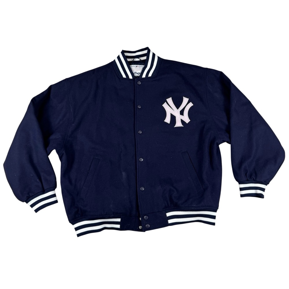 SOLD***Vintage New York Yankees Majestic Wool Varsity Jacket Navy Blue Stripes